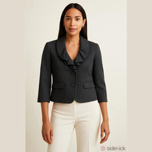 Ann Taylor LOFT Petite Gray Cropped Blazer Size 10P Short Sleeve